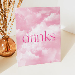 Roze Sprankelende Wolken Drinken Tafel Reclamebord Met Voetstuk