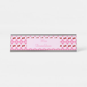 Roze Spring Cherry Blossom en kersen gepatterd Bureau Naambordje