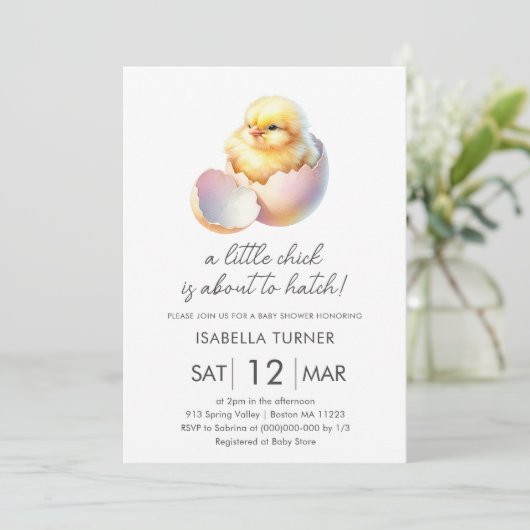 Roze Spring Chick Baby shower Invitation Kaart (Staand voorkant)