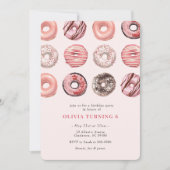 Roze Sprinkle Donut Birthday Party Invitation Kaart (Voorkant)
