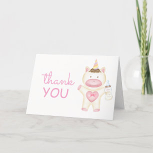 Roze Sprookjesachtige Eenhoorn Fles Baby shower Bedankkaart
