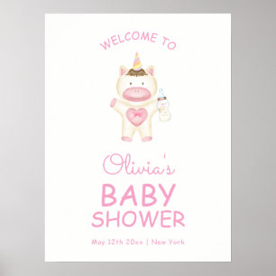 Roze Sprookjesachtige Eenhoorn Fles Baby shower We Poster