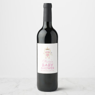 Roze Sprookjesachtige Eenhoorn Fles Baby shower Wijn Etiket