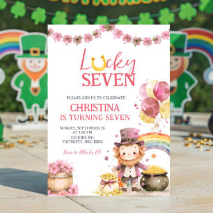 Roze St. Patrick Lucky Seven verjaardagsuitnodigin Kaart