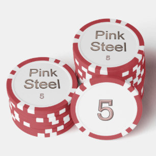 Roze Staal wit rood 5 gestreepte pookspaander Poker Chips