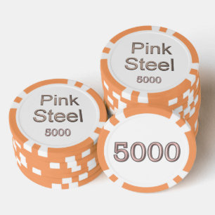 Roze Staal witte sinaasappel 5000 gestreepte pooks Poker Chips