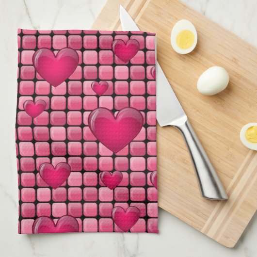 Roze stapel met hart theedoek (Quarter Fold)