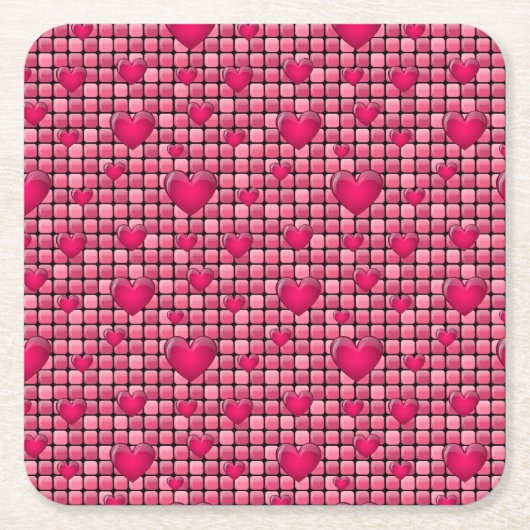 Roze stapel met hart vierkante kartonnen onderzetter (Voorkant)