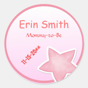 Roze Star-Baby shower Ronde Sticker