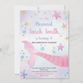 Roze Star Mermaid Tail Birthday-uitnodigingen Kaart (Voorkant)