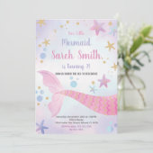 Roze Star Mermaid Tail Birthday-uitnodigingen Kaart (Staand voorkant)