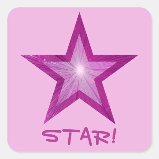Roze Star 'STAR!' vierkante sticker bleek roze (Voorkant)