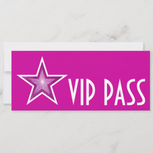 Roze Star 'VIP PASS'-uitnodiging roze lang Kaart