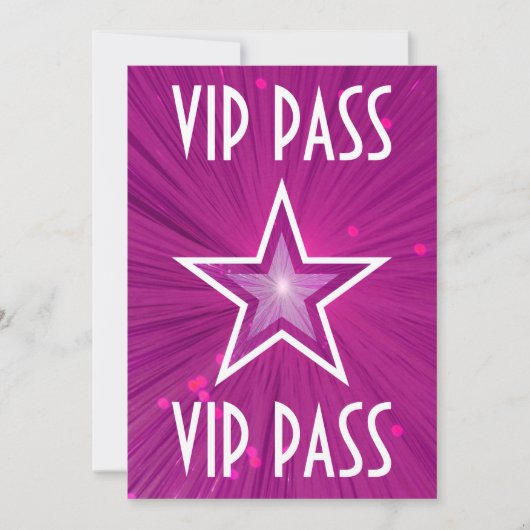 Roze Star 'VIP PASS'-uitnodiging wit Kaart (Voorkant)