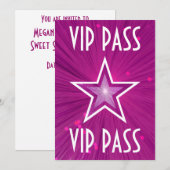 Roze Star 'VIP PASS'-uitnodiging wit Kaart (Voorkant / Achterkant)