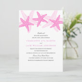 Roze Starfish Beach bruiloft uitnodiging (Staand voorkant)