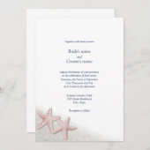 Roze Starfish Beach Wedding Invitting Kaart (Voorkant / Achterkant)