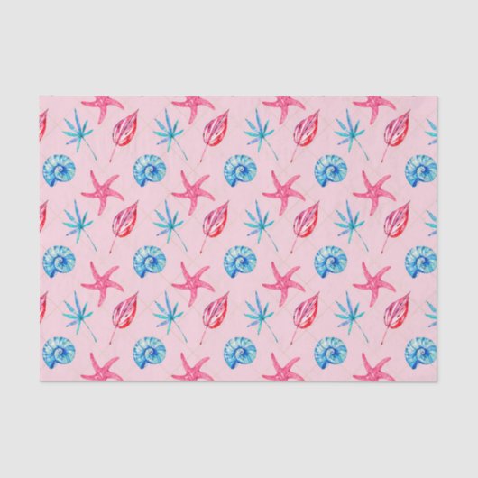 Roze Starfish & Blue Shell (ontwerp 83 roze reeks) Tissuepapier (Voorkant)