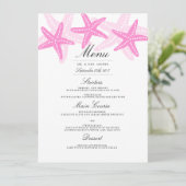 Roze Starfish Strand Wedding Dinner Menu (Staand voorkant)
