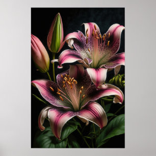 Roze Stargazer Lilies Flower Art Print Poster
