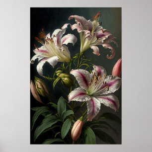 Roze Stargazer Lilies Flower Art Print Poster