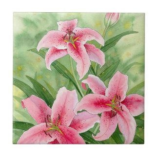 Roze Stargazer Lily Ceramic Tile Tegeltje