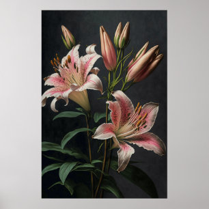 Roze Stargazer Lily Flowers Art Print Poster
