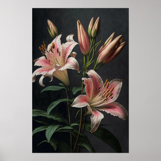 Roze Stargazer Lily Flowers Art Print Poster (Voorkant)
