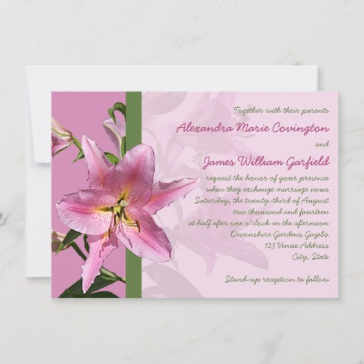 Roze Stargazer Lily Wedding uitnodiging 3 (Voorkant)