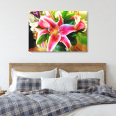 Roze Stargazer Lily Wrapped Canvas Afdruk (Insitu (Slaapkamer))