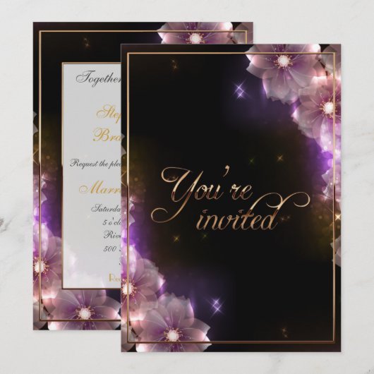 Roze Starlight Flowers/Gold Trim Kaart (Voorkant / Achterkant)