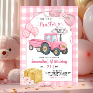 Roze Start Je Tractor Boerderij Thema Meisje Verja Kaart