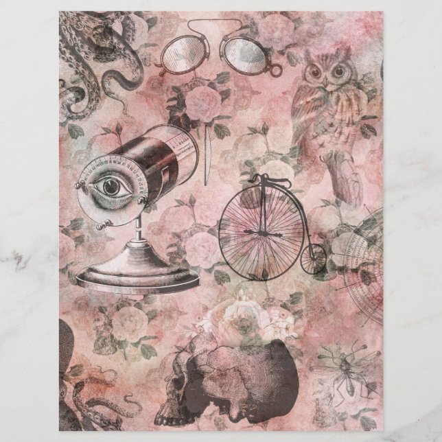 Roze Steampunk Collage Scrapbook Paper (Voorkant)