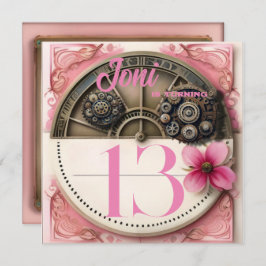 Roze Steampunk Party Kaart