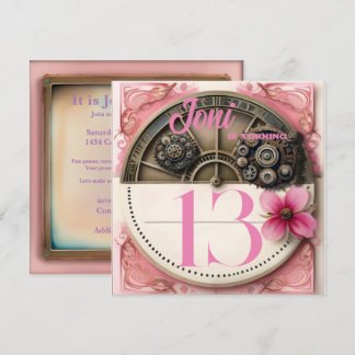 Roze Steampunk Party Kaart