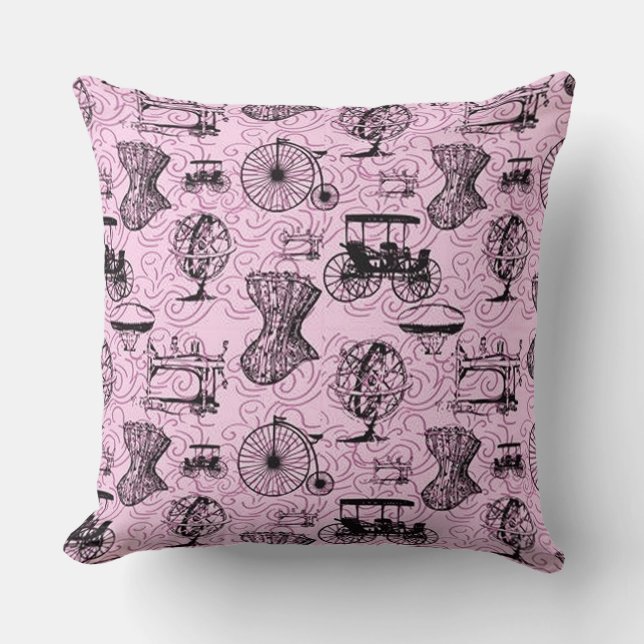 Roze Steampunk Pattern Sierkussen (Voorkant)