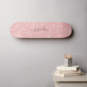 Roze steen Glitter Custom Name Skateboard