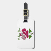 Roze Stencil Roos waar ik van hou Bagagelabel (Voorkant verticaal)