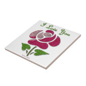 Roze Stencil Roos waar ik van hou Tegeltje (Zijkant)