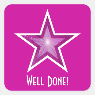 Roze ster: "Goed gedaan!" vierkante sticker roze