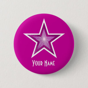 Roze ster 'Je naam' knop roze Ronde Button 5,7 Cm
