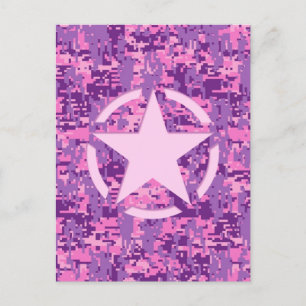 Roze sterdeco op digitale camo-stijl briefkaart