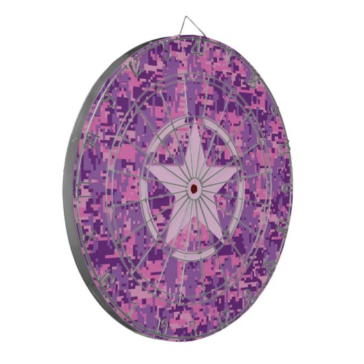 Roze sterdeco op digitale camo-stijl dartbord (Voorkant Links)