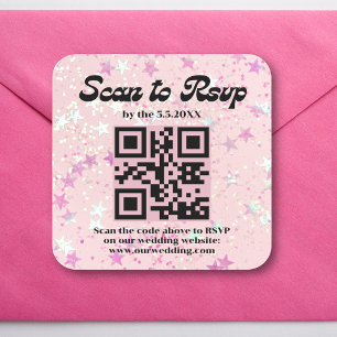 Roze sterren confetti retro rsvp QR code bruiloft Vierkante Sticker
