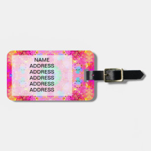 Roze sterren en bubelen Fractal Patroon Bagagelabel