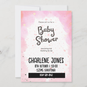 Roze sterren en wolken baby shower kaart