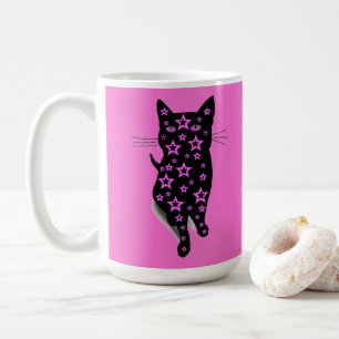 Roze sterren en zwarte kat, Lady Typografie Koffiemok