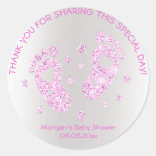 Roze sterren Feet Baby shower Favor Hartelijk dank Ronde Sticker