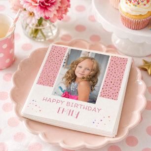 Roze sterren glinsterende verjaardag kinderen meis servet