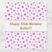 Roze sterren met bericht 'Birthday' Wijn Etiket (Enkel label)